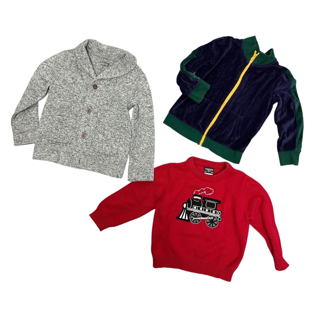 Toddler Boy Sweater Bundle OshKosh Train Jumping Beans Cardigan Cat & Jack 4T
